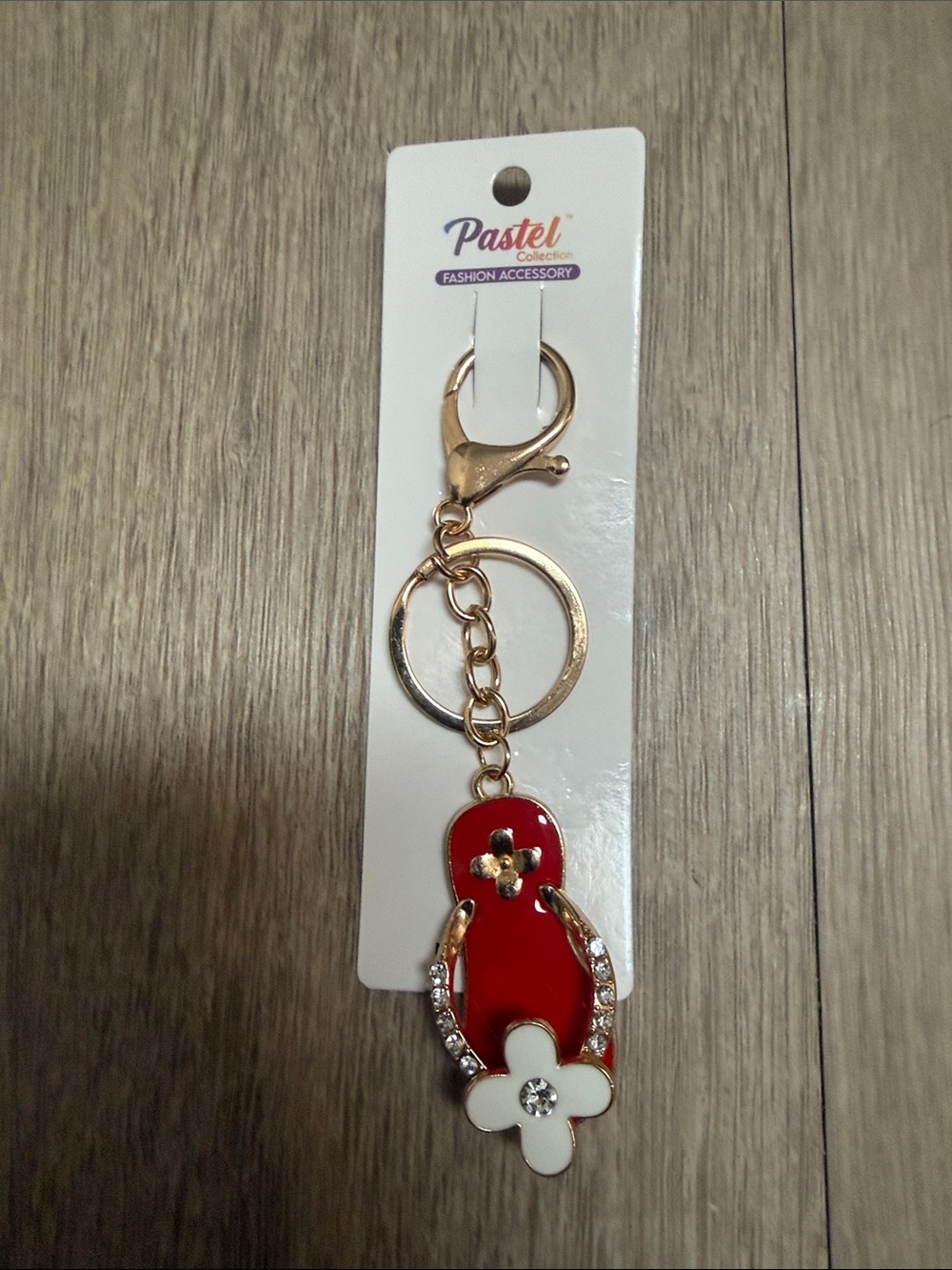 Pastels Clothing Red and White Flip-Flop Keychain with Gold Hardware